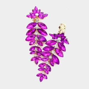 Marquise Purple Colored Stone Vine Evening Gold Clip on Earrings
